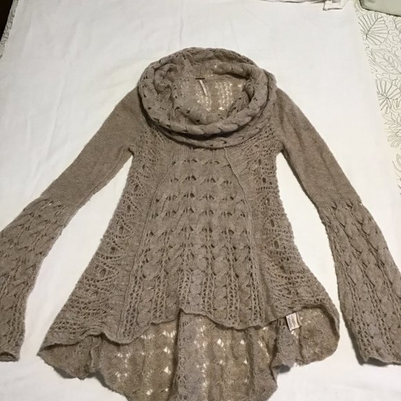 FREE People Open Knit Cowl Neck Asymmetrical Sweater Size M - Picture 3 of 13
